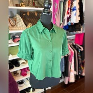 Zara Emerald Green Button-Down Cropped Blouse